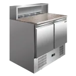 Saladette réfrigérée 2 portes avec bacs et plan de travail en marbre REDFOX Saladette réfrigérée 2 portes avec bacs et plan de travail en marbre REDFOX