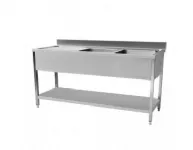 Plonge inox 2 bacs avec égouttoir à gauche et étagère 1400x600mm CUISTANCE Plonge inox 2 bacs avec égouttoir à gauche et étagère 1400x600mm CUISTANCE