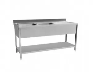 Plonge inox 2 bacs avec gouttoir  droite et tagre 1400x600mm CUISTANCE 9010047