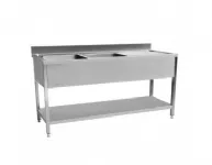 Plonge inox 2 bacs avec égouttoir à droite et étagère 1600x600mm CUISTANCE Plonge inox 2 bacs avec égouttoir à droite et étagère 1600x600mm CUISTANCE