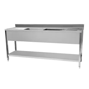 Plonge inox 2 bacs avec 2 gouttoirs et tagre 2000x600mm CUISTANCE 9010063