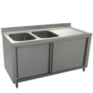 Plonge inox sur meuble 2 bacs avec gouttoir  droite 1600x700mm DIAMOND - L1621D-AS L1621D-AS_PROMO