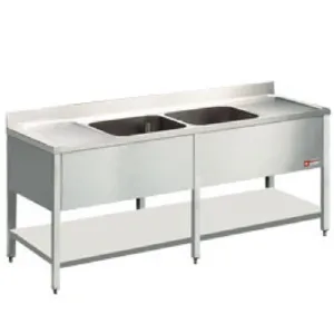 Plonge inox avec 2 bacs et 2 gouttoirs 2200x700mm DIAMOND - L2221 L2221_PROMO