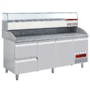 Table pizza 2 portes avec vitrine et 2 tiroirs neutres DIAMOND TP261/R2_SY198G/PR2 TP261/P9_SY198G/PP9_PROMO