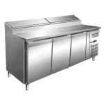 Table réfrigérée de préparation 3 portes avec vitrine à capot inox RED FOX Table réfrigérée de préparation 3 portes avec vitrine à capot inox RED FOX