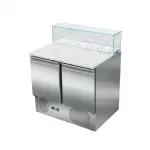 Saladette réfrigérée 2 portes avec granit et vitrine SKYRAINBOW Saladette réfrigérée 2 portes avec granit et vitrine SKYRAINBOW